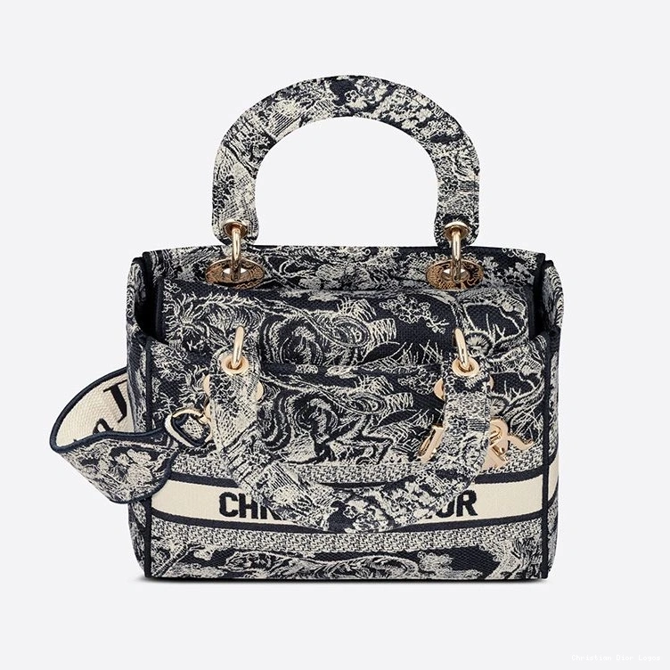 Cheap Lady D-lite Motif Navy de Medium Blue Bag Toile Jouy Canvas 0810 Luxury
